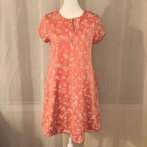 V by Violet Weekend S Coral Pink White Textured Floral Short Sleeve Swing Dress